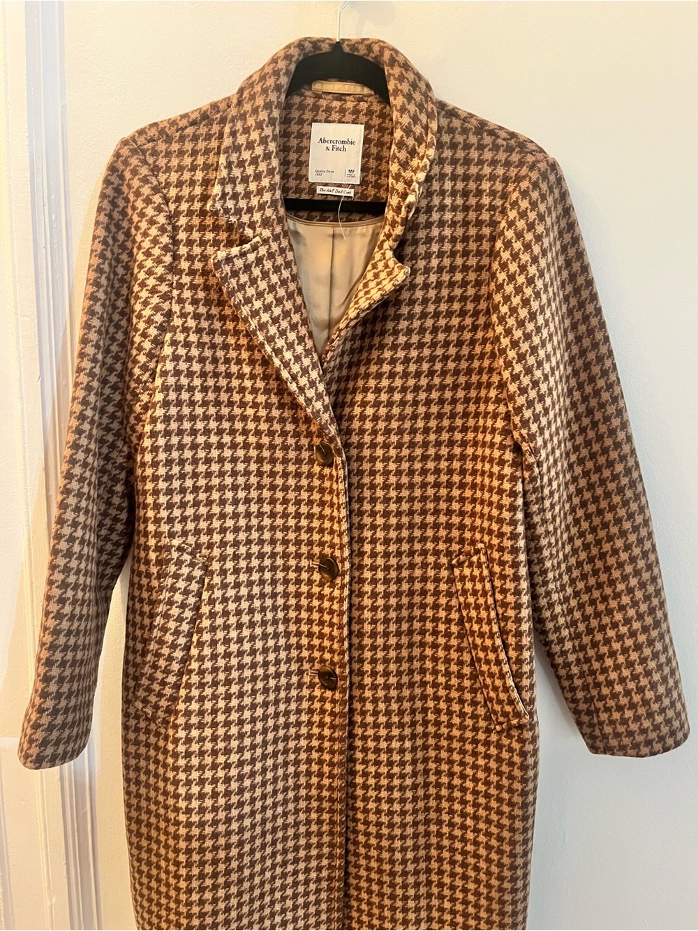 Abercrombie & Fitch Brown and Cream Houndstooth Pea Coat